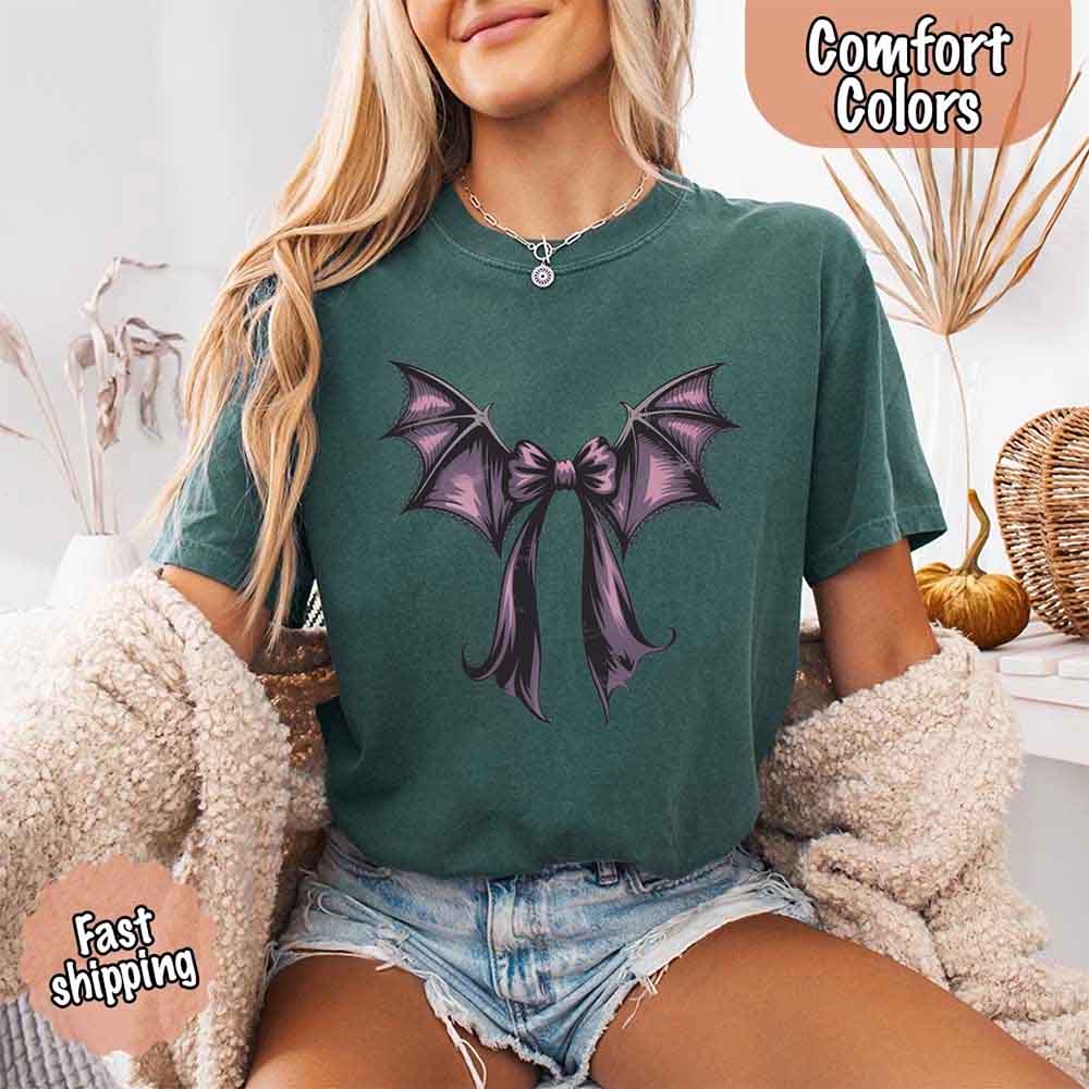 Bat Bow Comfort Colors Shirt – Trendy Halloween Tee Adorb Custom Tees
