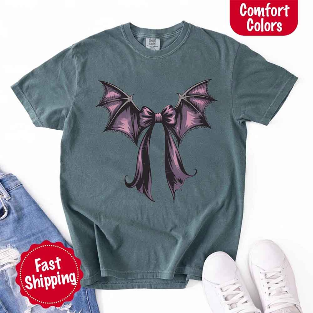 Bat Bow Comfort Colors Shirt – Trendy Halloween Tee Adorb Custom Tees