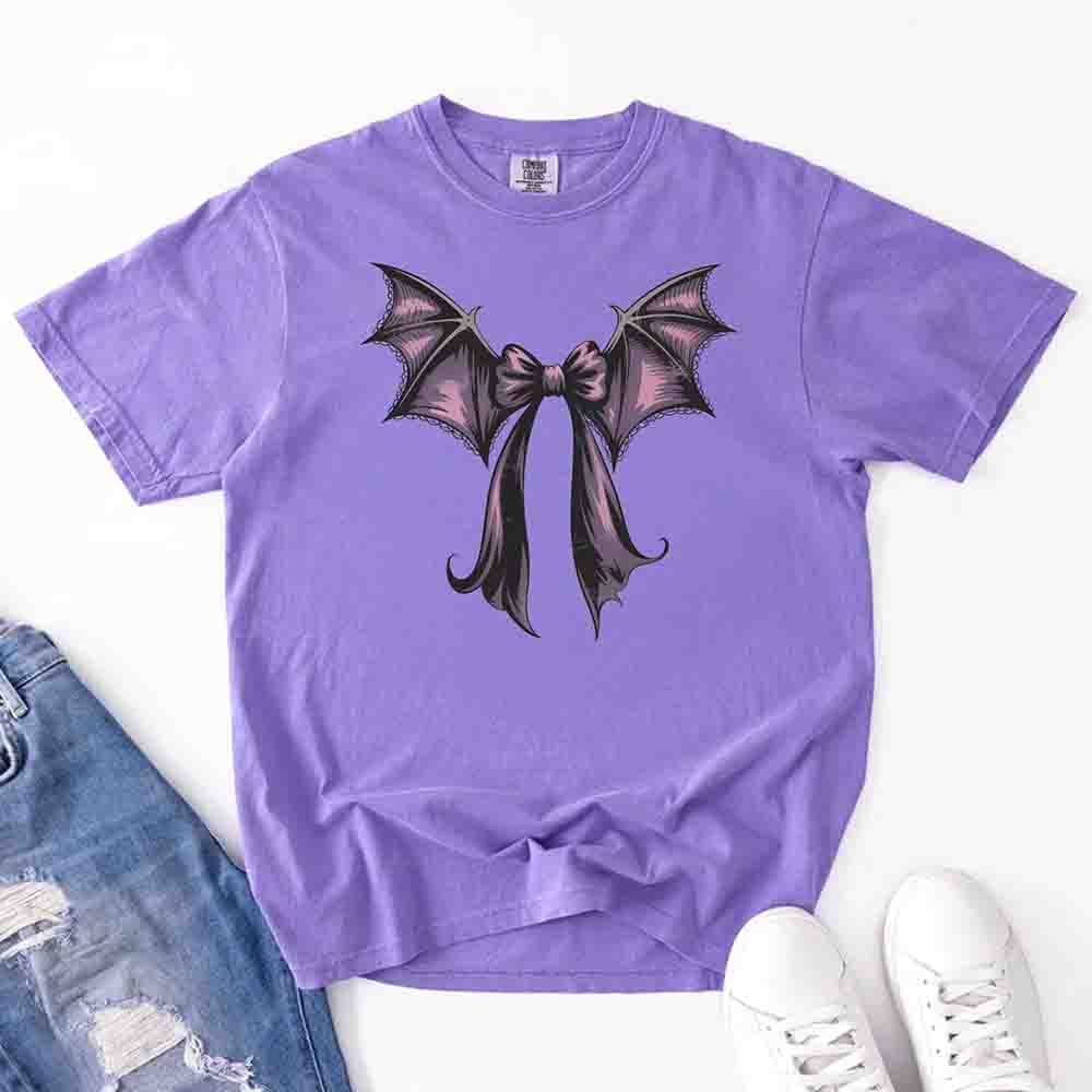 Bat Bow Comfort Colors Shirt – Trendy Halloween Tee Adorb Custom Tees