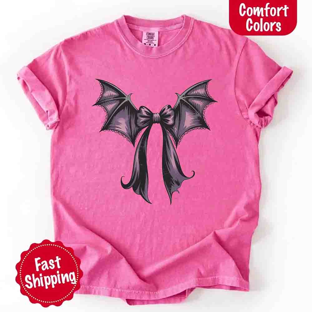 Bat Bow Comfort Colors Shirt – Trendy Halloween Tee Adorb Custom Tees
