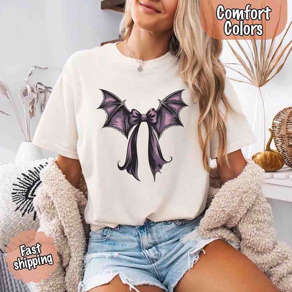 Bat Bow Comfort Colors Shirt – Trendy Halloween Tee Adorb Custom Tees