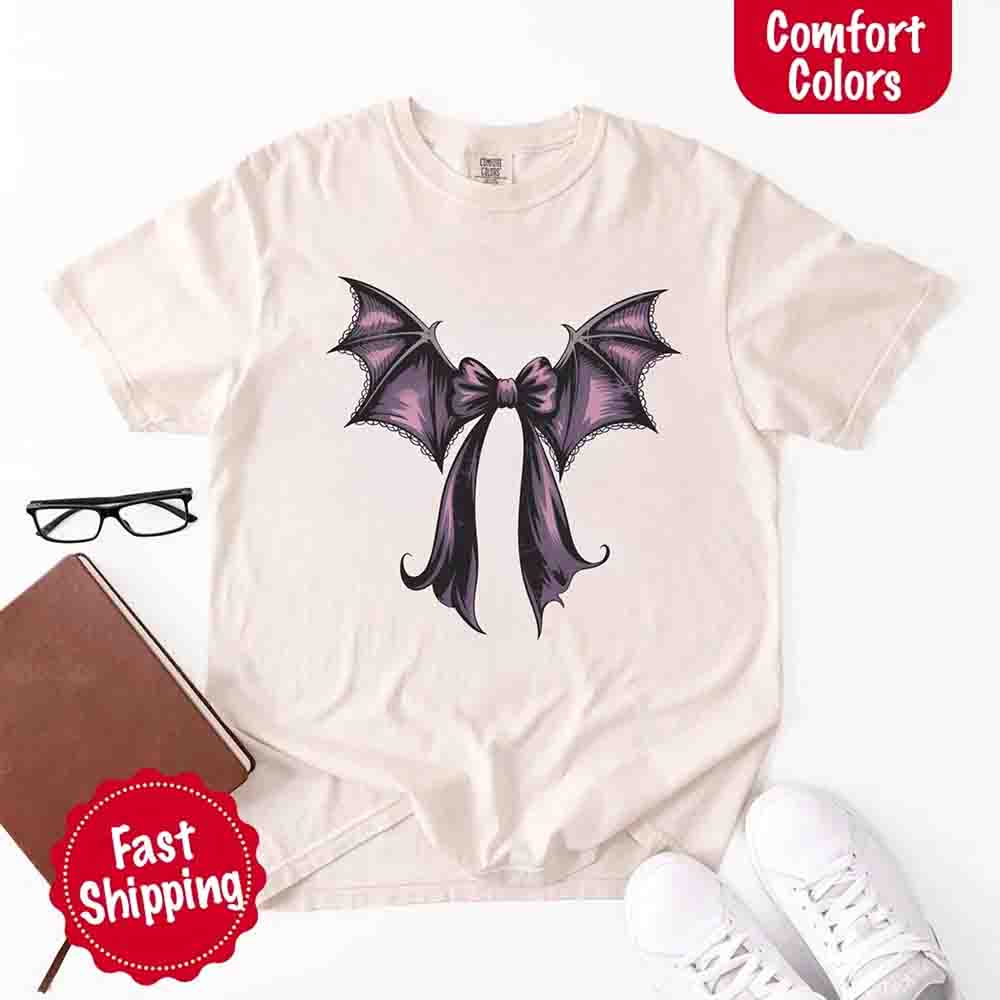 Bat Bow Comfort Colors Shirt Trendy Halloween Tee Unisex