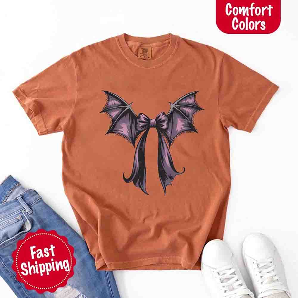 Bat Bow Comfort Colors Shirt – Trendy Halloween Tee Adorb Custom Tees