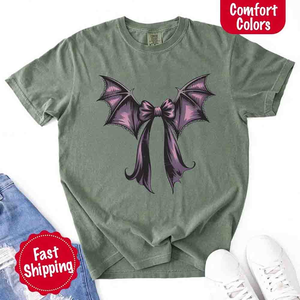 Bat Bow Comfort Colors Shirt – Trendy Halloween Tee Adorb Custom Tees