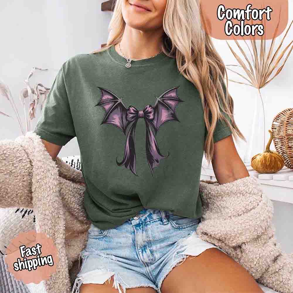 Bat Bow Comfort Colors Shirt – Trendy Halloween Tee Adorb Custom Tees