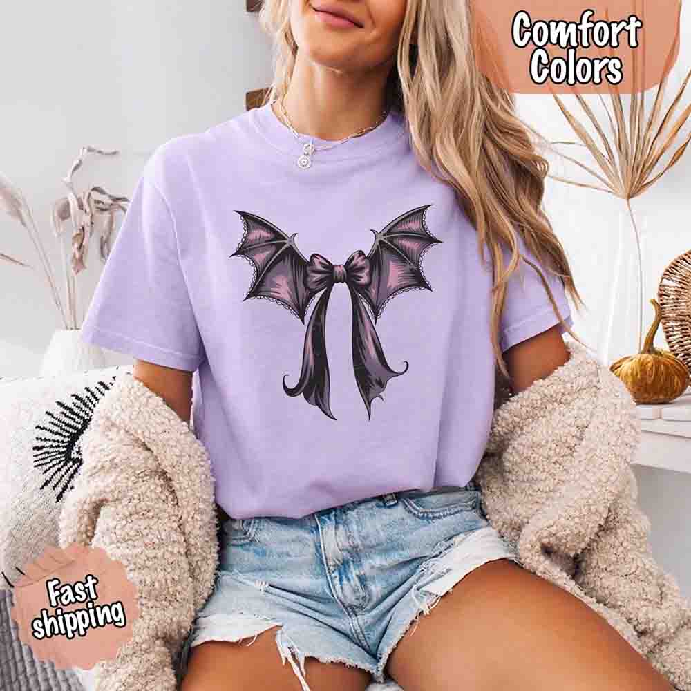 Bat Bow Comfort Colors Shirt – Trendy Halloween Tee Adorb Custom Tees