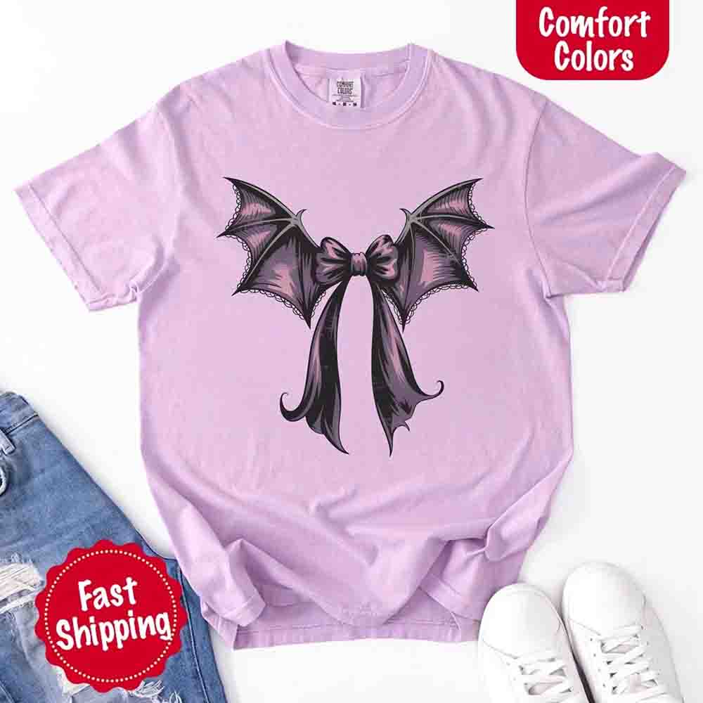 Bat Bow Comfort Colors Shirt – Trendy Halloween Tee Adorb Custom Tees
