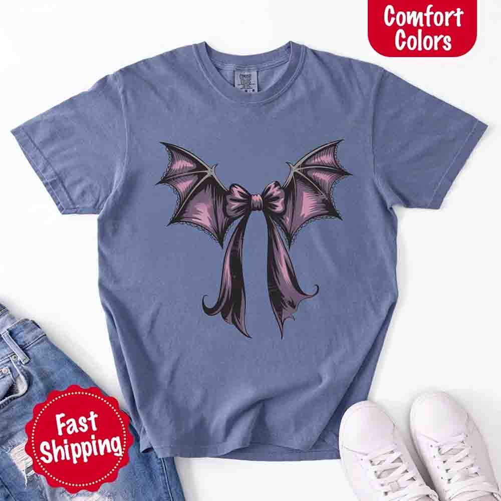 Bat Bow Comfort Colors Shirt – Trendy Halloween Tee Adorb Custom Tees