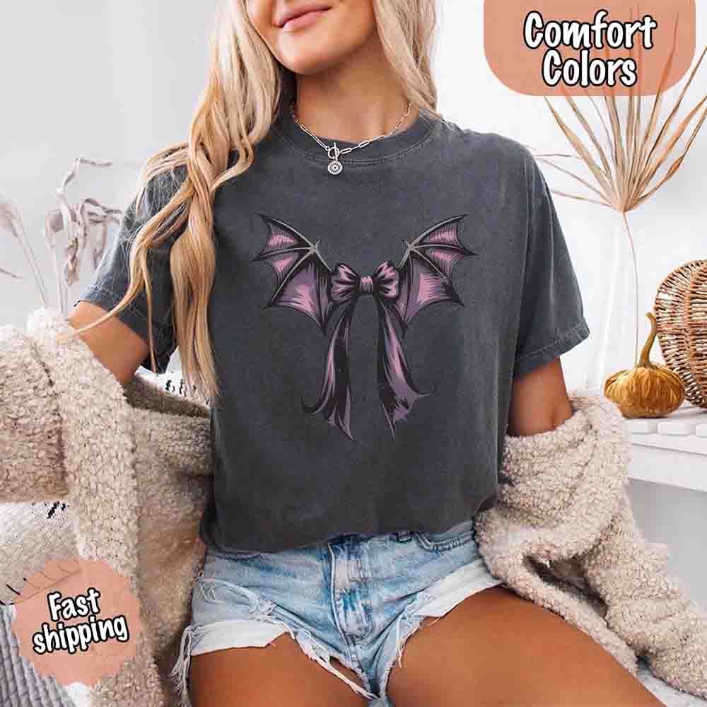 Bat Bow Comfort Colors Shirt – Trendy Halloween Tee Adorb Custom Tees
