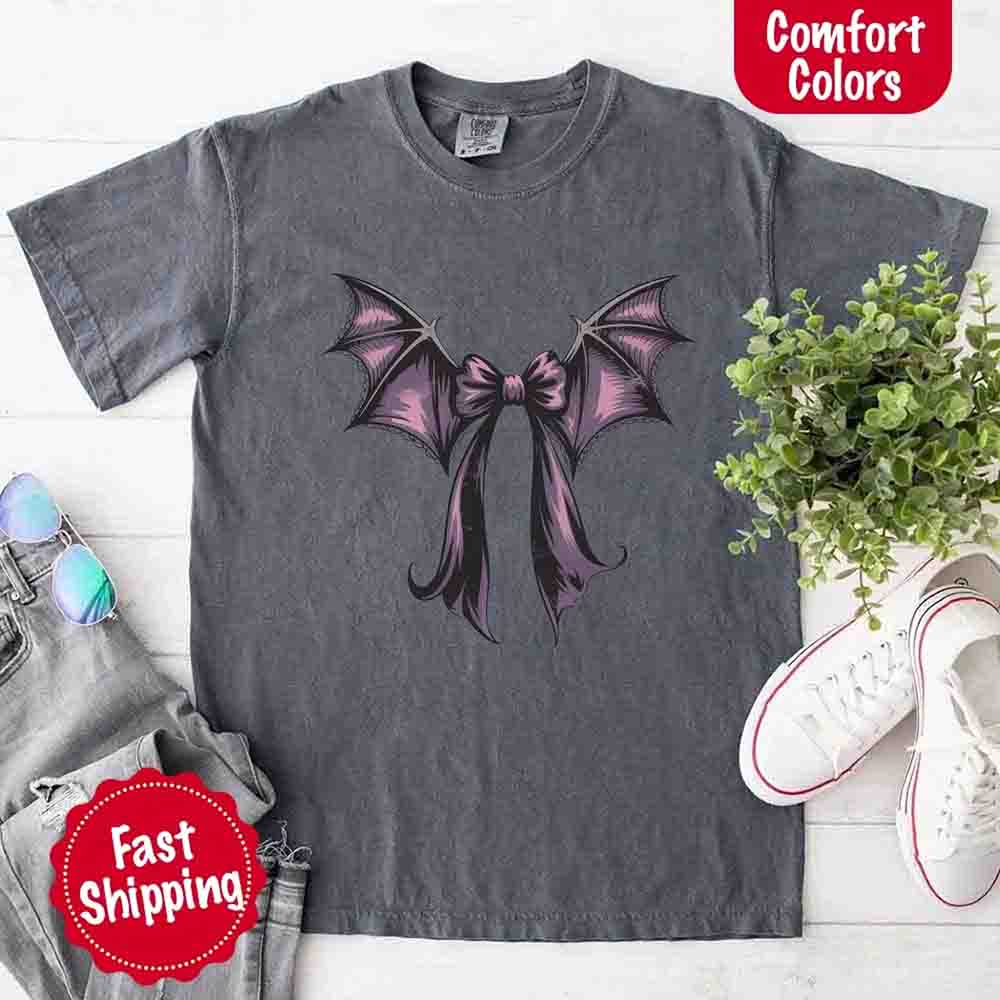 Bat Bow Comfort Colors Shirt – Trendy Halloween Tee Adorb Custom Tees