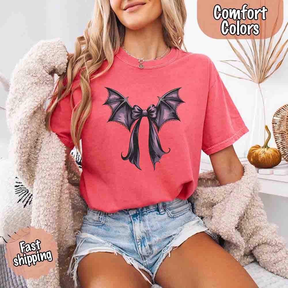 Bat Bow Comfort Colors Shirt – Trendy Halloween Tee Adorb Custom Tees