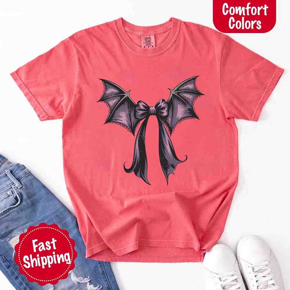 Bat Bow Comfort Colors Shirt – Trendy Halloween Tee Adorb Custom Tees