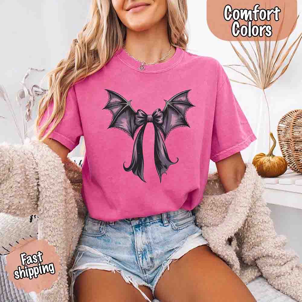 Bat Bow Comfort Colors Shirt – Trendy Halloween Tee Adorb Custom Tees