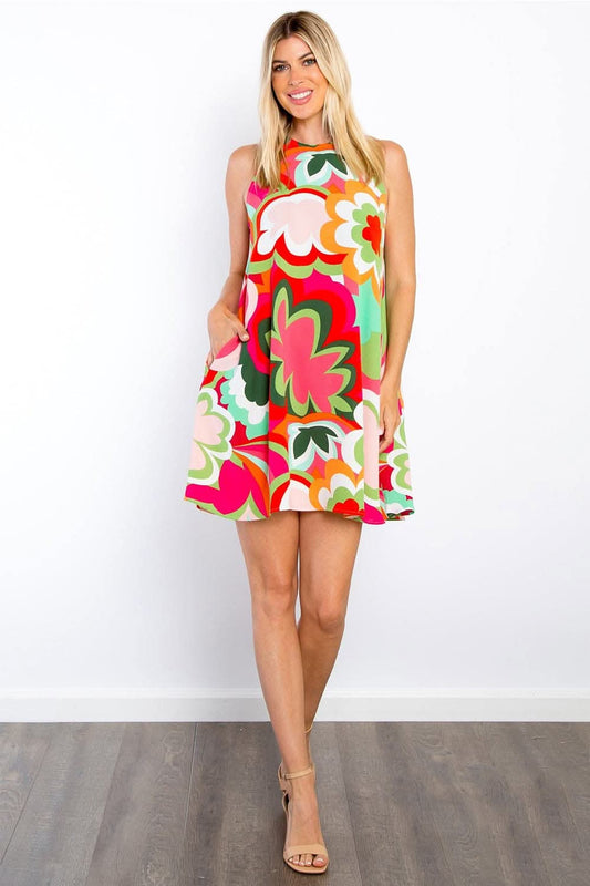 Be Stage Full Size Floral Sleeveless Mini Dress with Pockets - Love Salve 