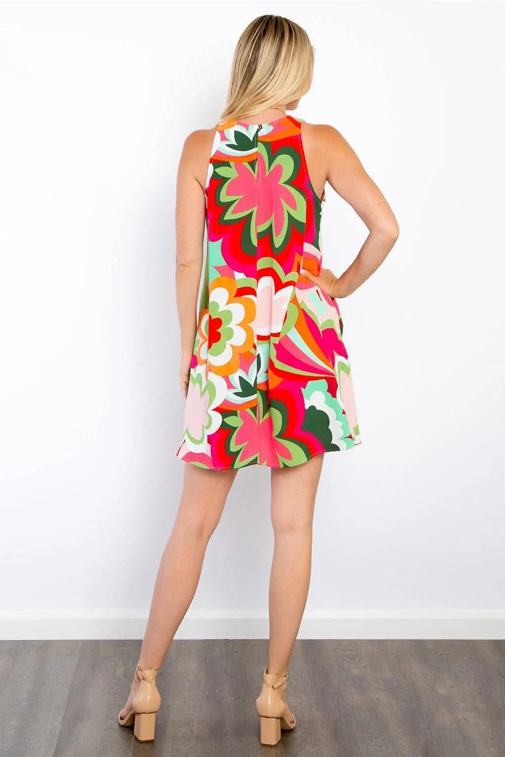 Be Stage Full Size Floral Sleeveless Mini Dress with Pockets - Love Salve 