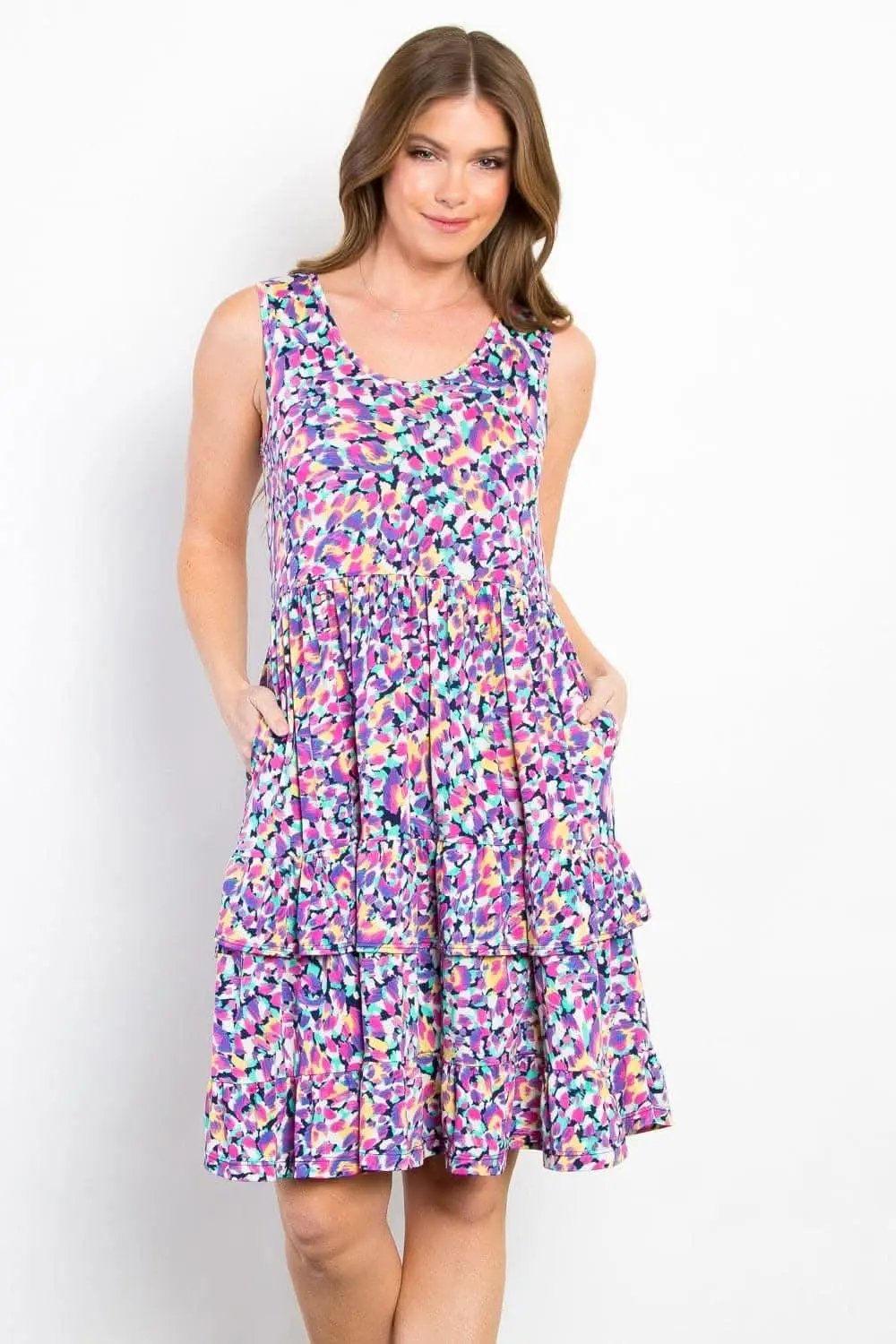 Be Stage Full Size Print Wrinkle Free Ruffled Dress Chic - Love Salve 