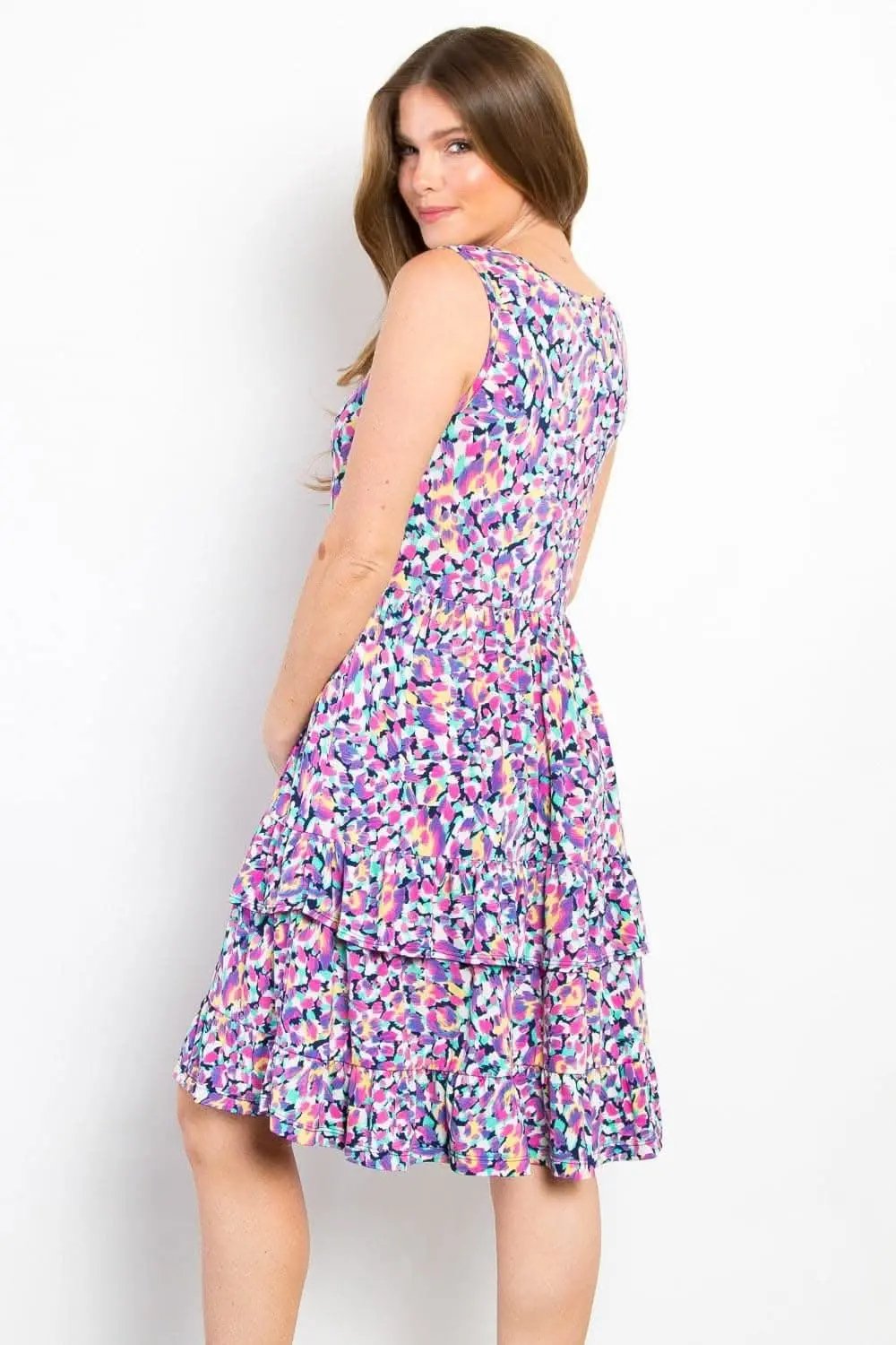 Be Stage Full Size Print Wrinkle Free Ruffled Dress Chic - Love Salve 