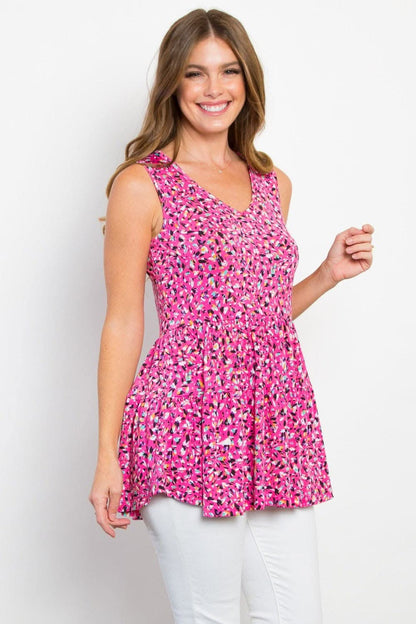 Be Stage Full Size Printed Tiered Sleeveless Top - Love Salve 