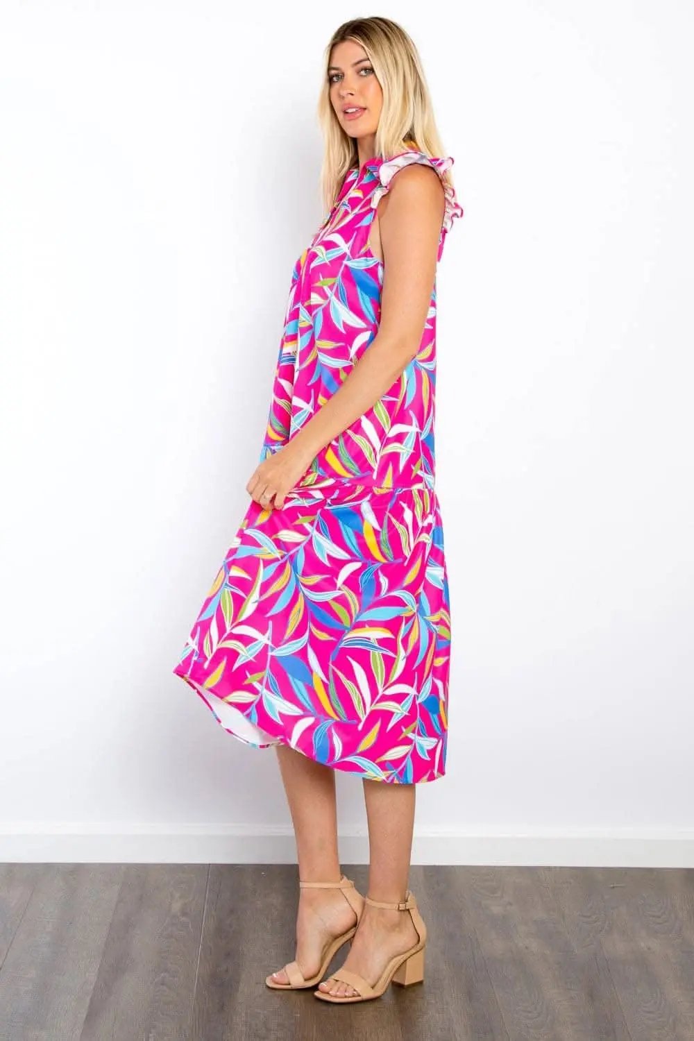 Be Stage Print Ruffled Midi Dress with Pockets Delight - Love Salve 