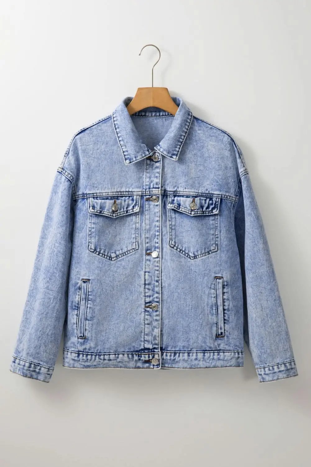 Beau Blue Vintage Washed Flap Pockets Denim Jacket - Love Salve 
