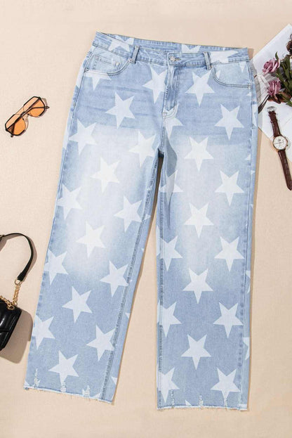 Beau blue plus size star jeans 