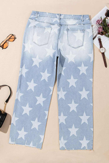 Beau blue plus size star jeans 
