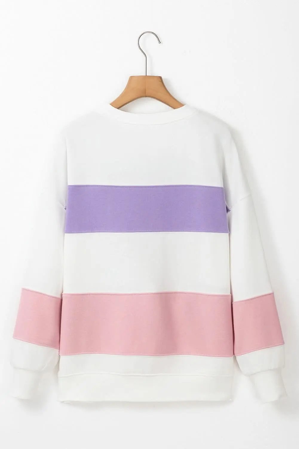 Beige Colorblock Patchwork Drop Shoulder Crewneck Sweatshirt - Love Salve 