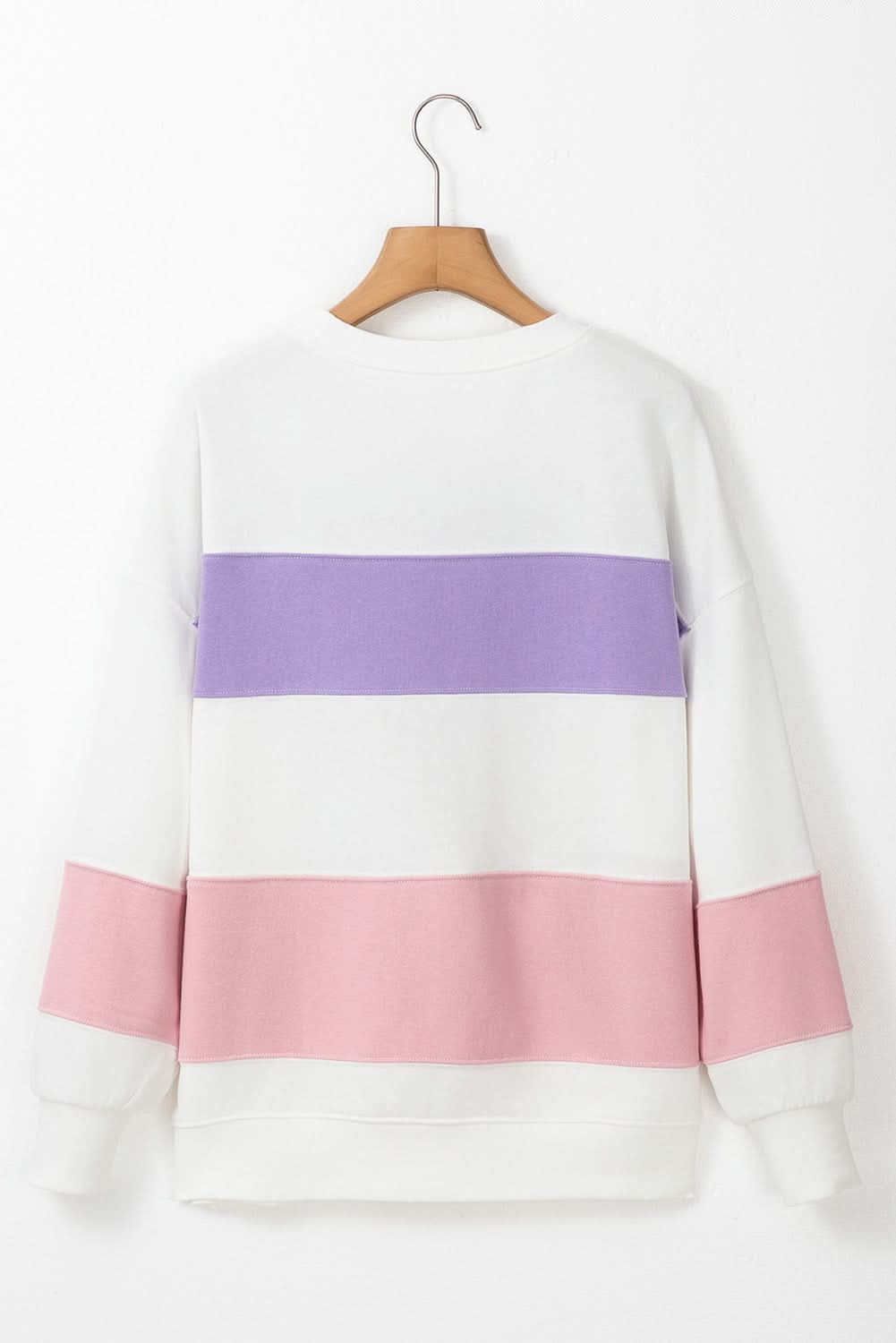 Beige Colorblock Patchwork Drop Shoulder Crewneck Sweatshirt - Love Salve 