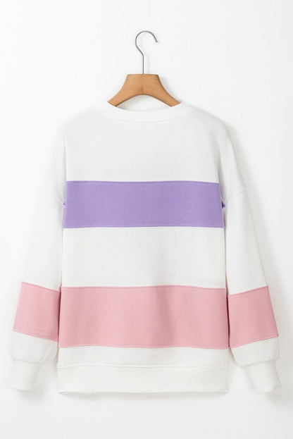 Beige Colorblock Patchwork Drop Shoulder Crewneck Sweatshirt - Love Salve 