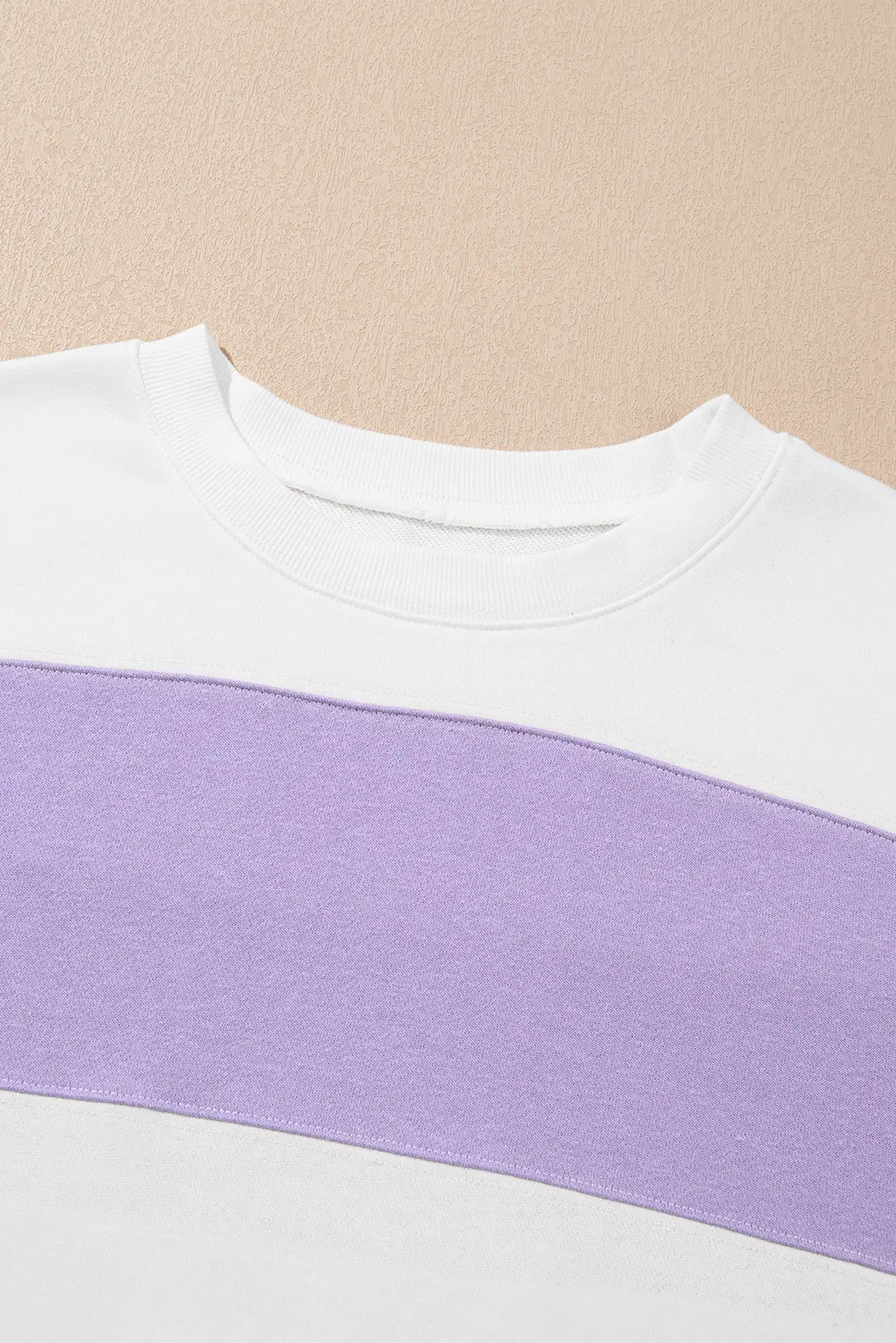 Beige Colorblock Patchwork Drop Shoulder Crewneck Sweatshirt - Love Salve 