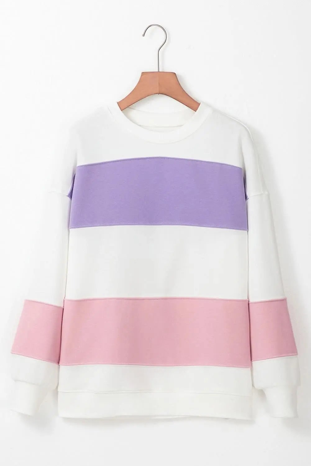 Beige Colorblock Patchwork Drop Shoulder Crewneck Sweatshirt - Love Salve 