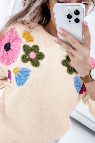 Beige plus size crochet pullover - Love Salve 