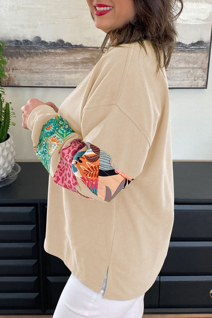 Beige plus size patchwork sweatshirt - Love Salve 