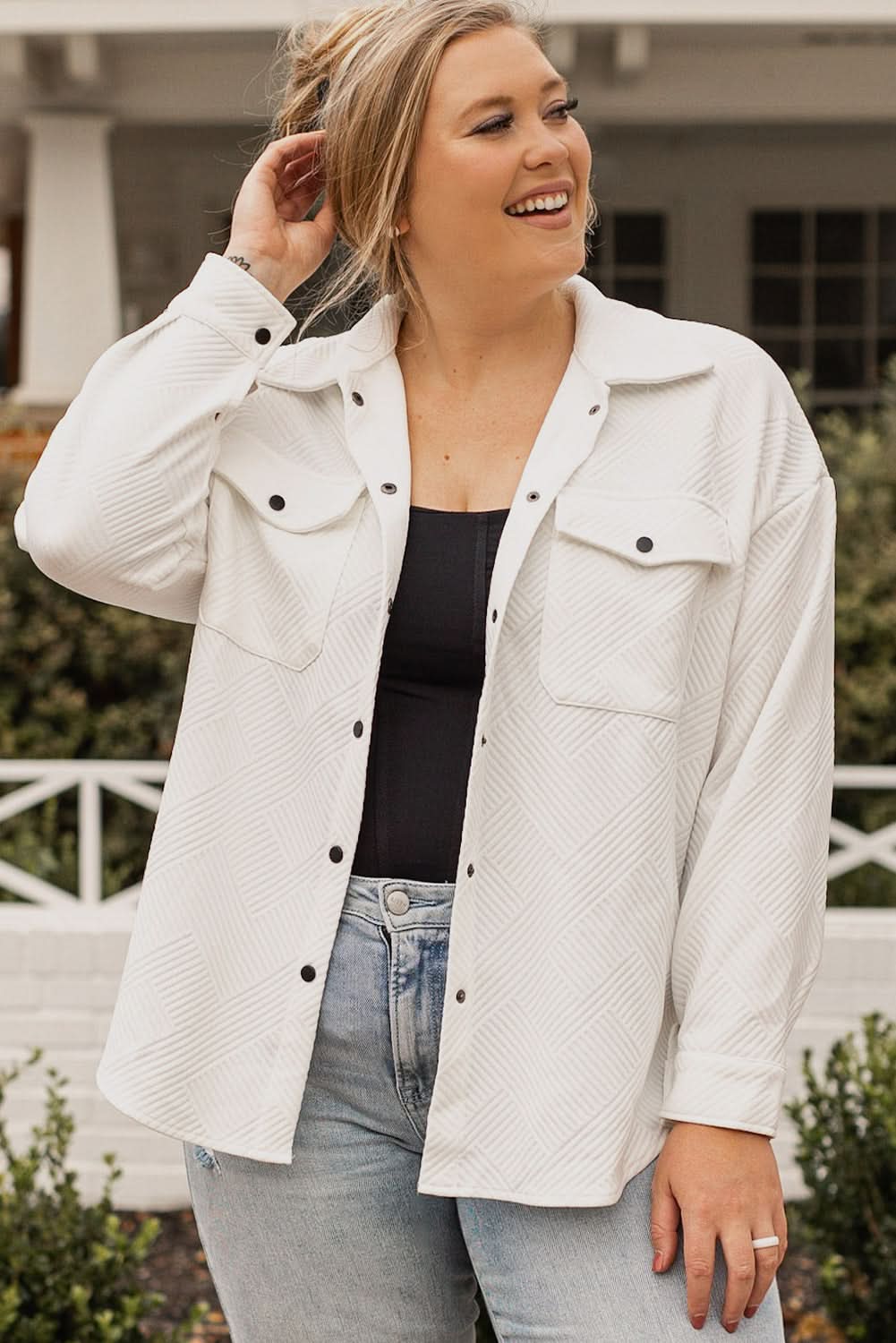 Beige plus size textured jacket 
