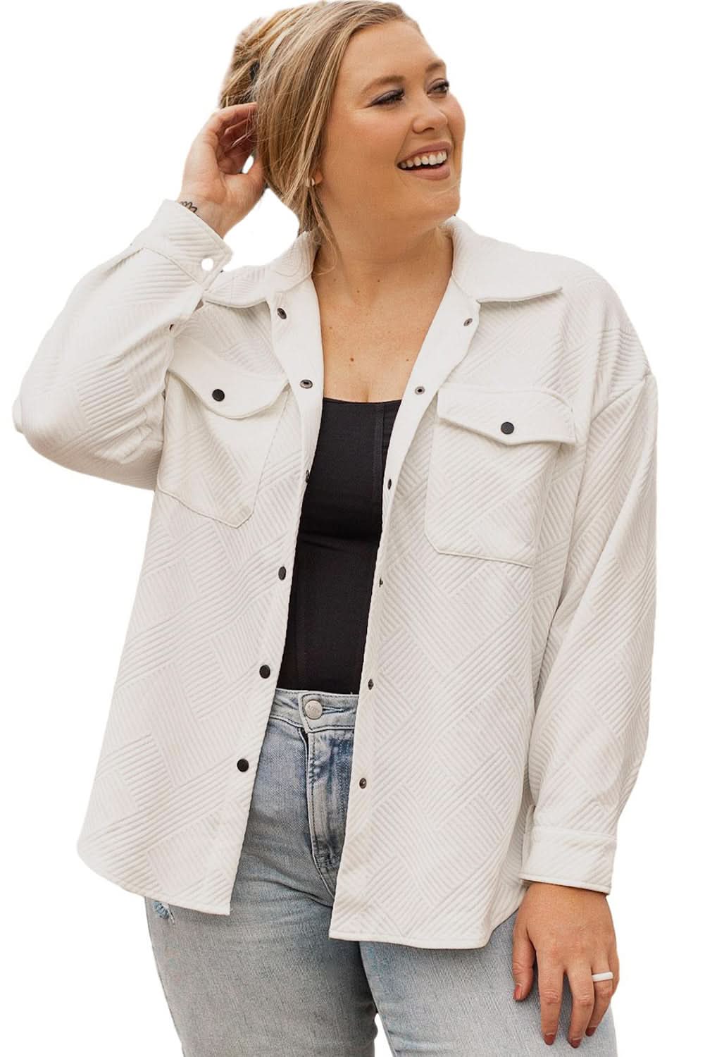 Beige plus size textured jacket - Love Salve 