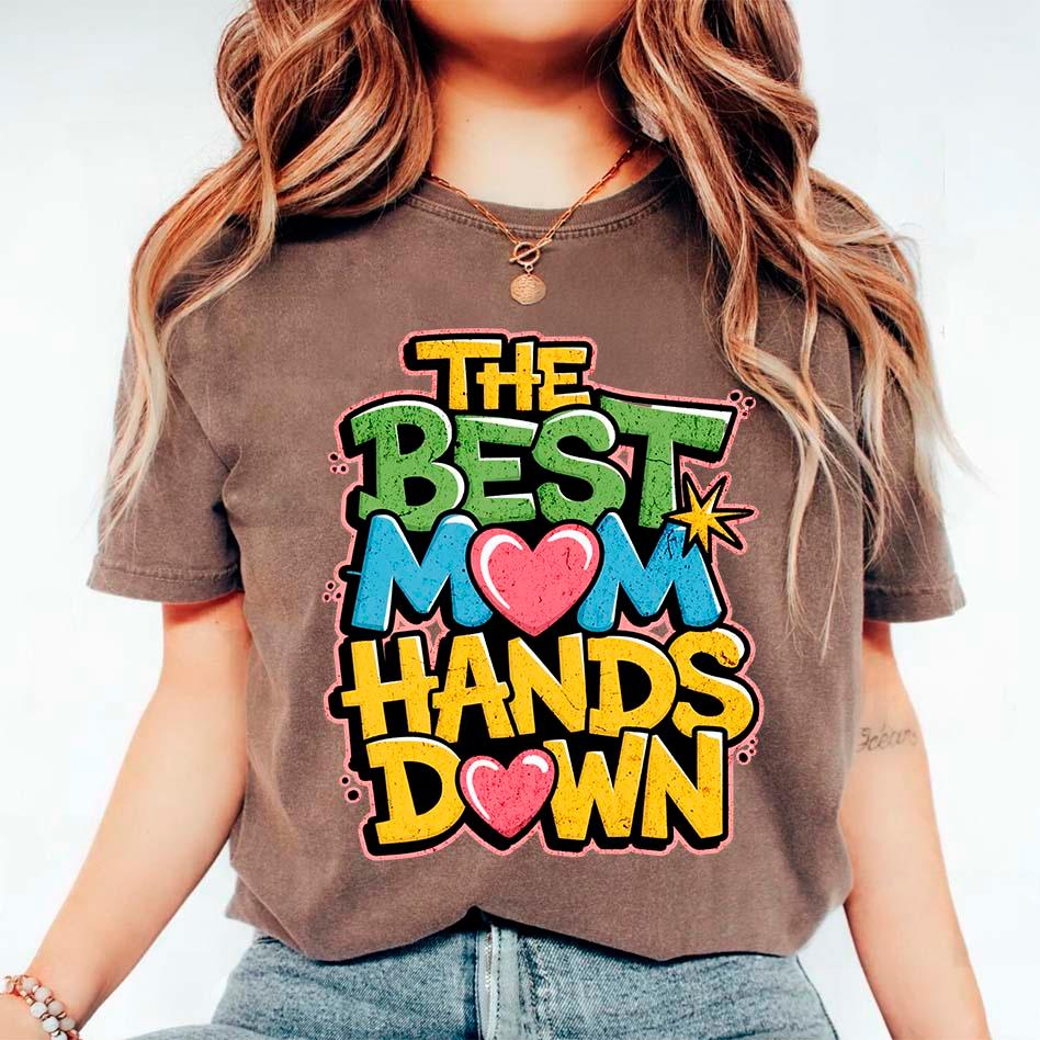 Close-up of the Adorb.co Mom Hands Down graphic tee's fabric, showing its soft texture and durable weave, ensuring lasting co