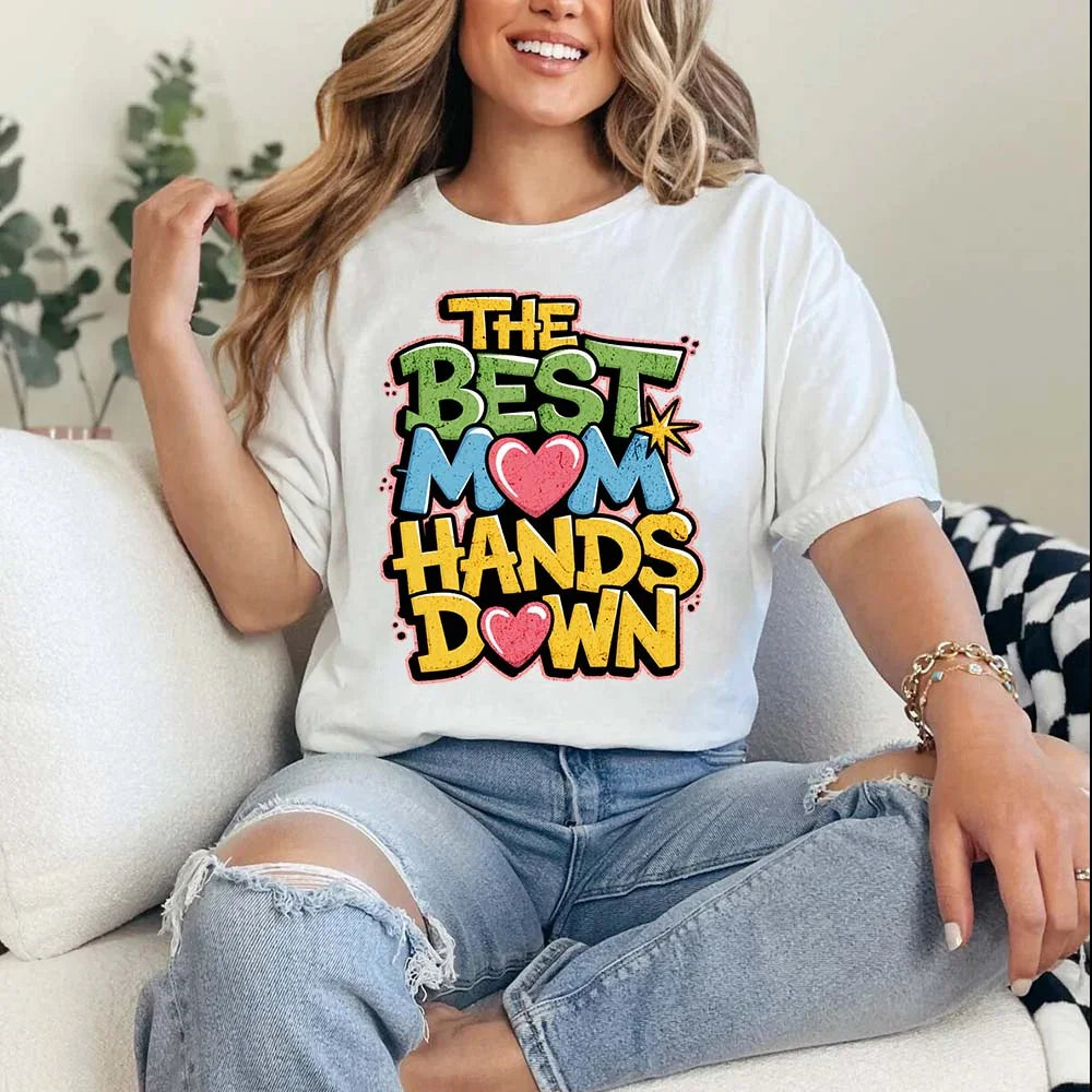 Adorb.co Mom Hands Down graphic tee, a charming Mother's Day gift for her. This quality t-shirt features a unique design, per