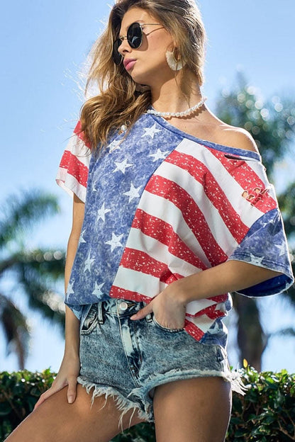 BiBi American Flag Theme Short Sleeve T-Shirt - Love Salve 
