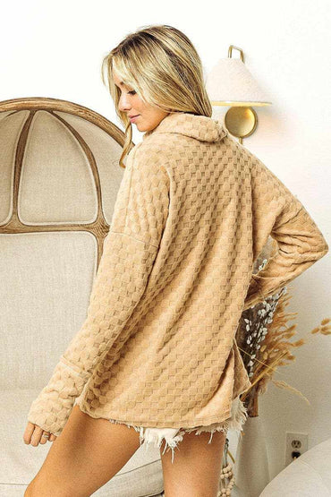 BiBi Checkered Round Neck Thumbhole Long Sleeve Top - Love Salve 