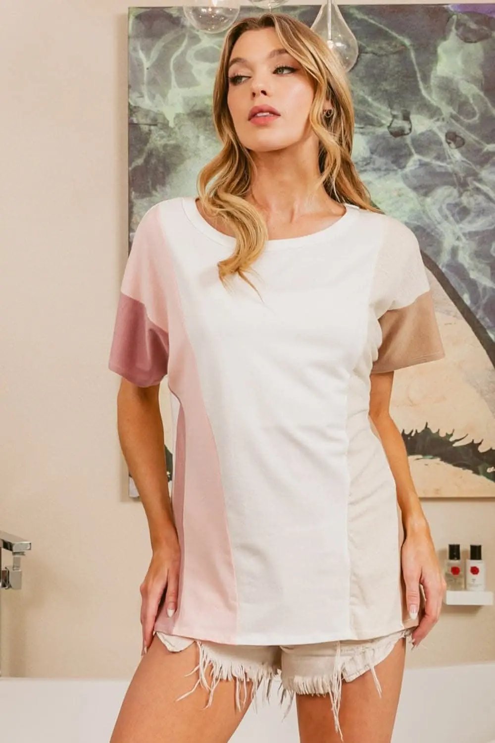 BiBi Color Block Short Sleeve T-Shirt - Love Salve 