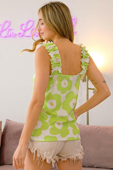BiBi Floral Waffle Ruffled Tank - Love Salve 