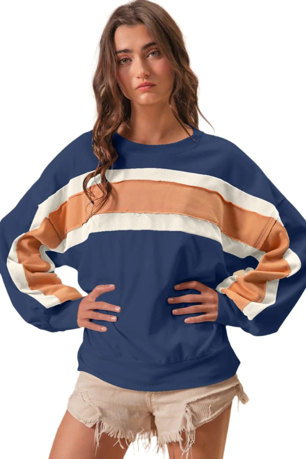 BiBi French Terry Color Block Cut Edge Detail Sweatshirt - Love Salve 