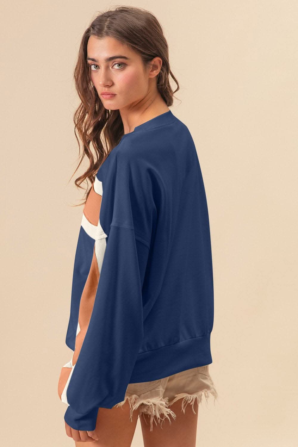 BiBi French Terry Color Block Cut Edge Detail Sweatshirt - Love Salve 
