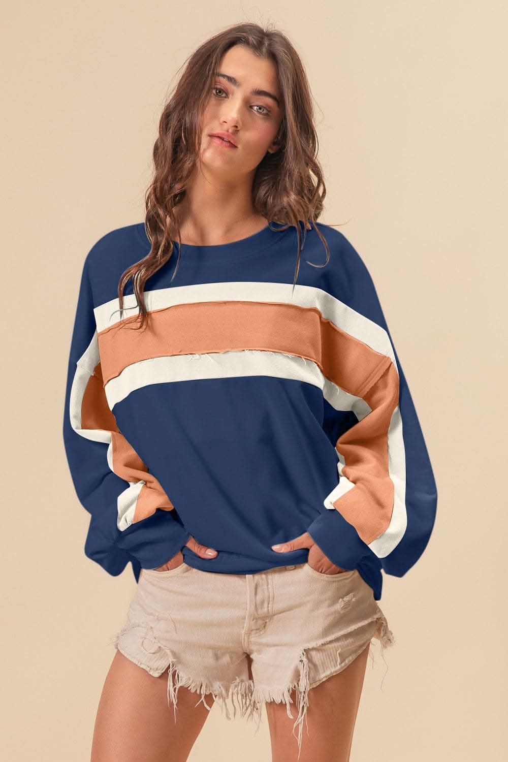 BiBi French Terry Color Block Cut Edge Detail Sweatshirt - Love Salve 