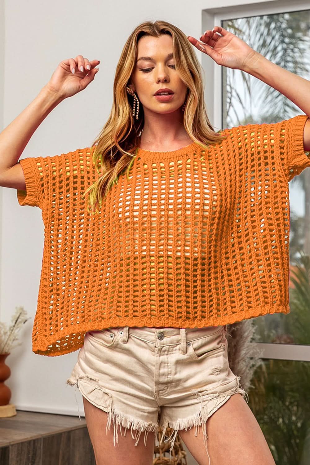 BiBi Hollowed Out Short Sleeve Knit Cover Up - Love Salve 