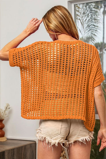BiBi Hollowed Out Short Sleeve Knit Cover Up - Love Salve 