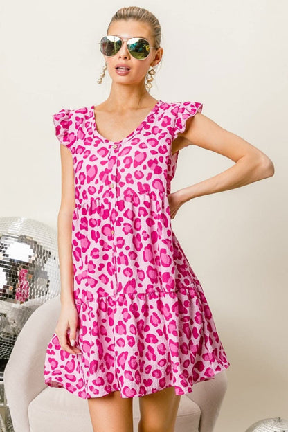 BiBi Leopard Cap Sleeve Tiered Mini Dress for Wild Style - Love Salve 