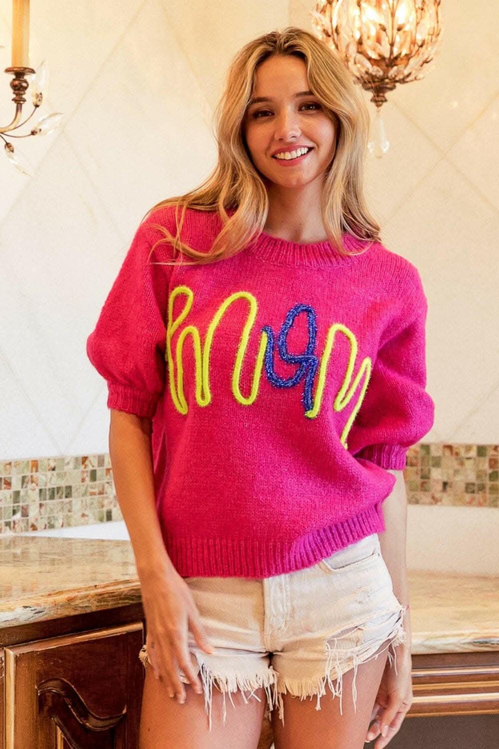 BiBi MOM Contrast Round Neck Sweater - Love Salve 