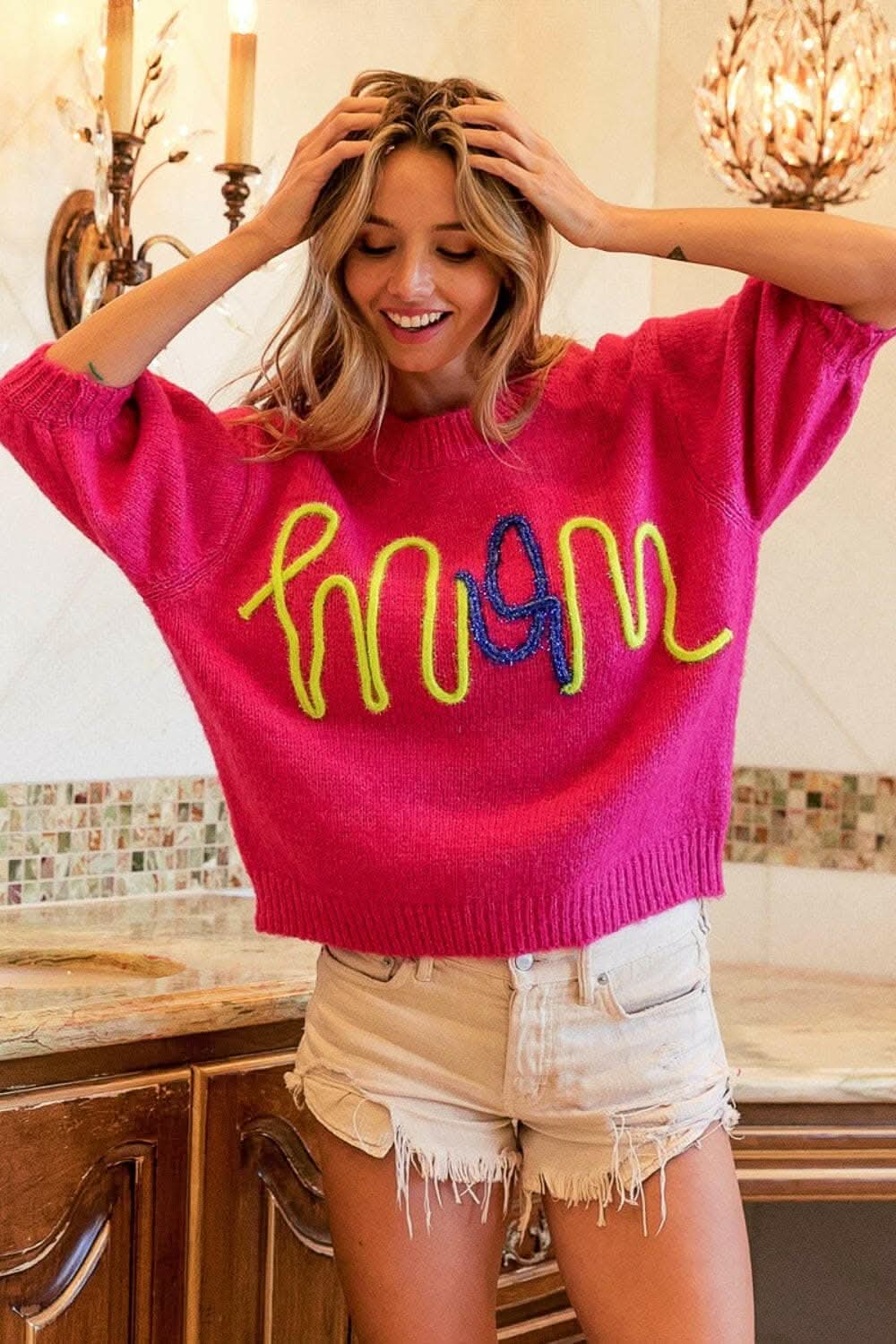 BiBi MOM Contrast Round Neck Sweater - Love Salve 
