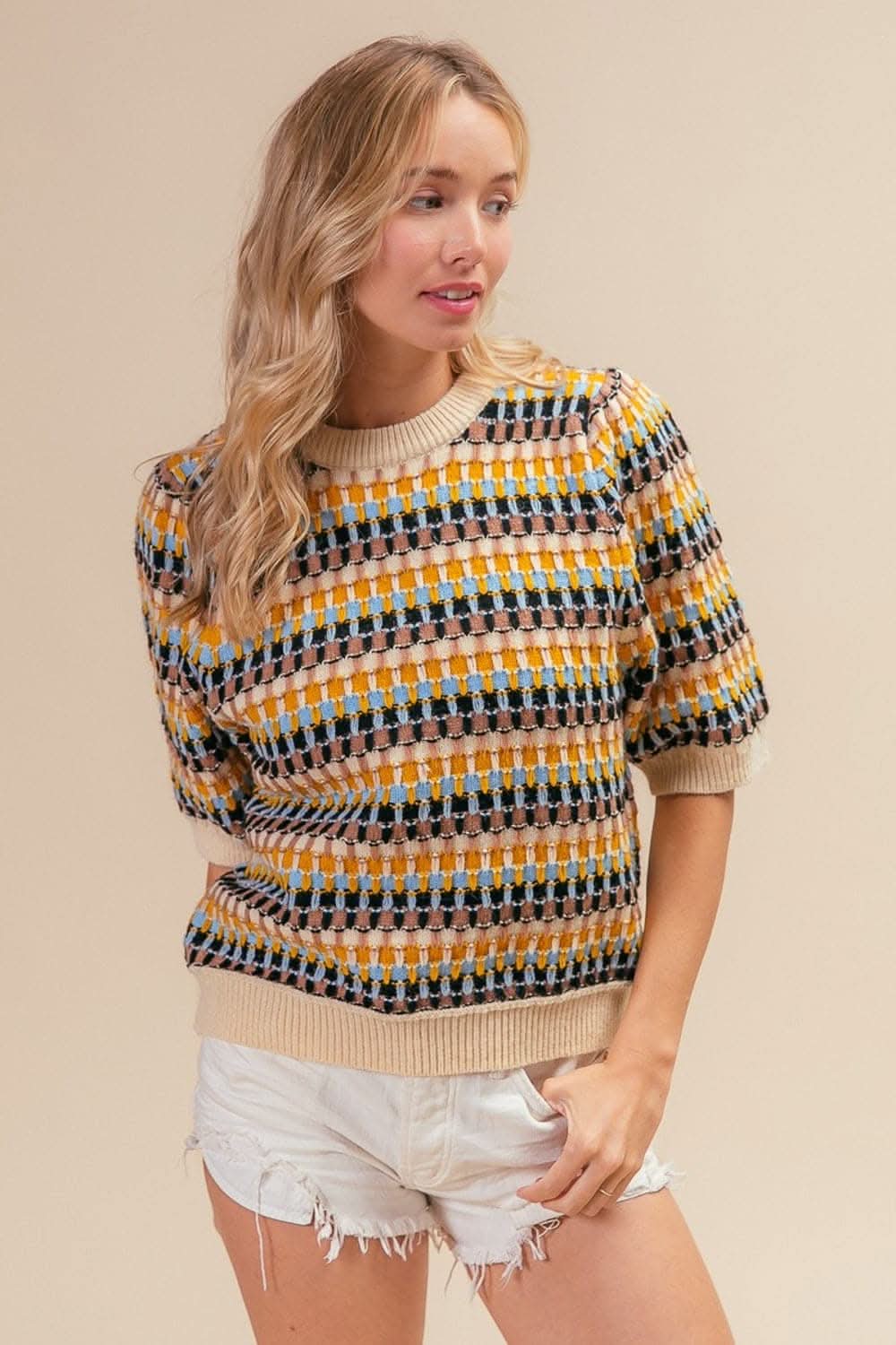 BiBi Multi Color Half Sleeve Sweater 